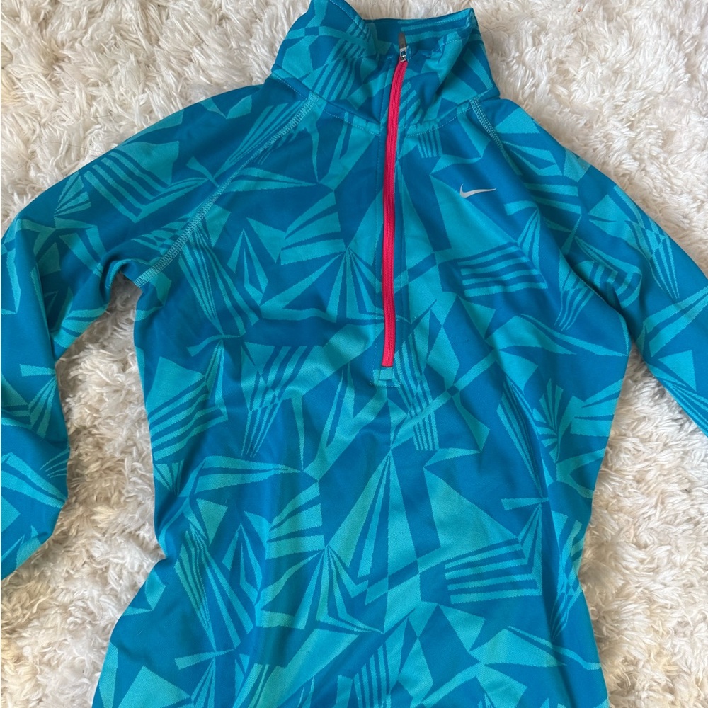 Nike Teal Geometric Long-Sleeve with Pink Zip